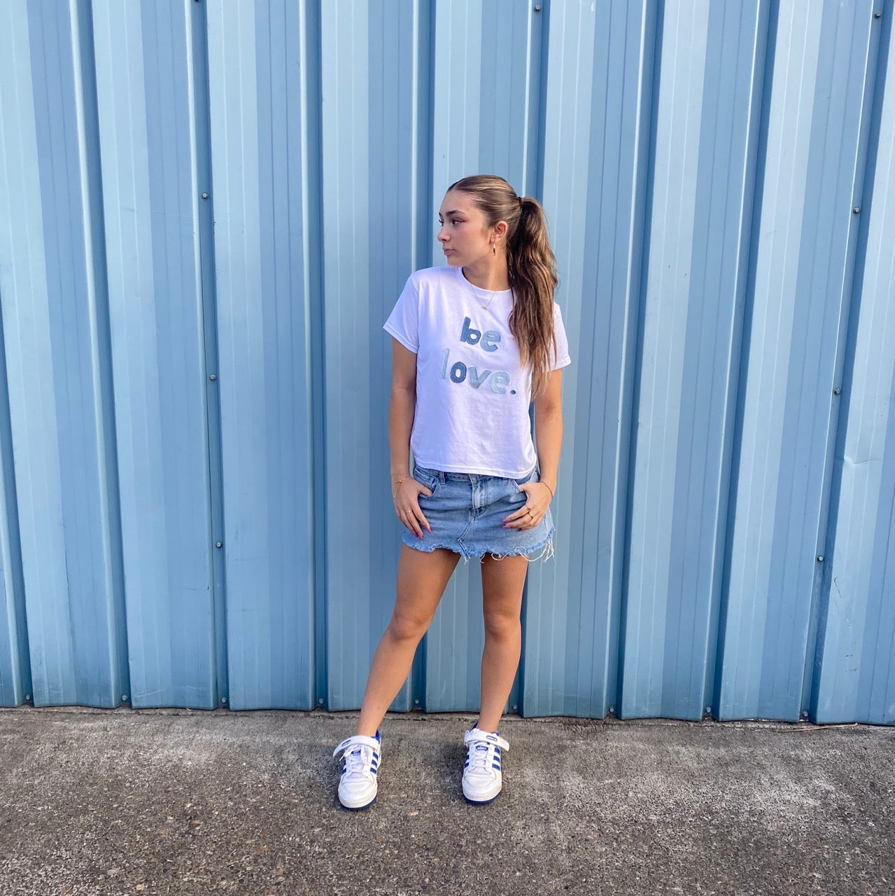 024 - be love - denim patchwork mental health awareness shirt