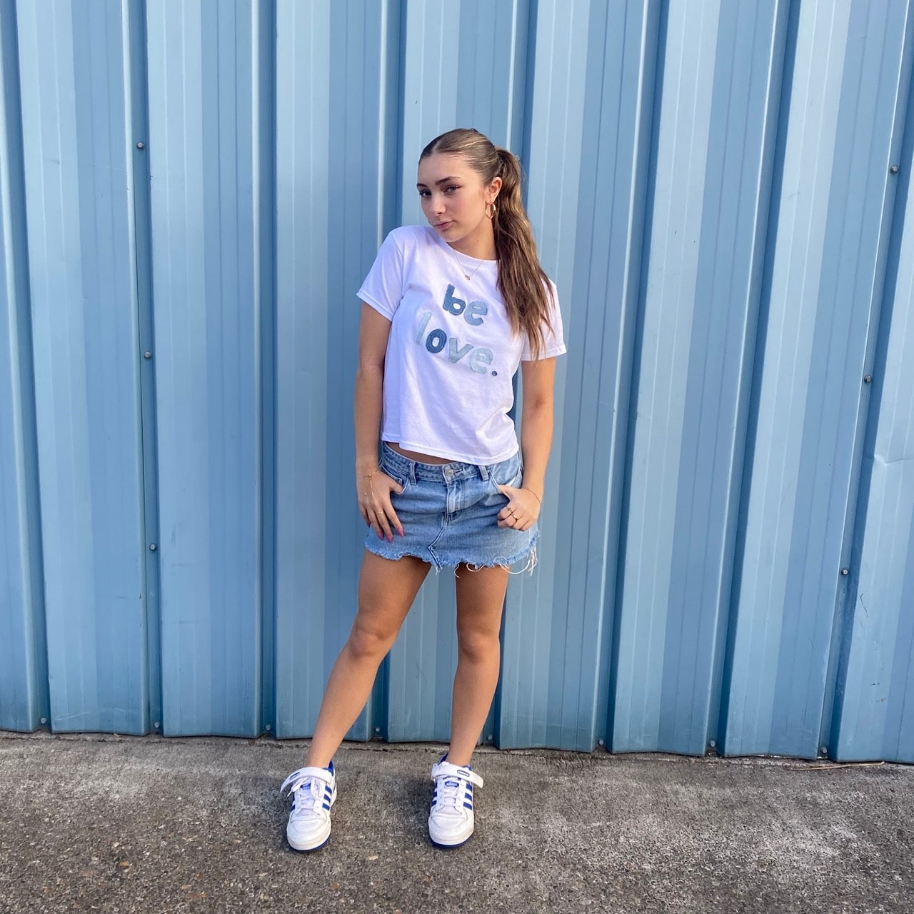 024 - be love - denim patchwork mental health awareness shirt