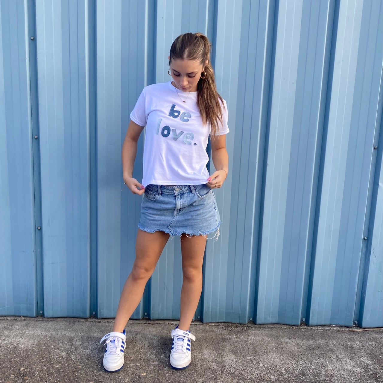 024 - be love - denim patchwork mental health awareness shirt